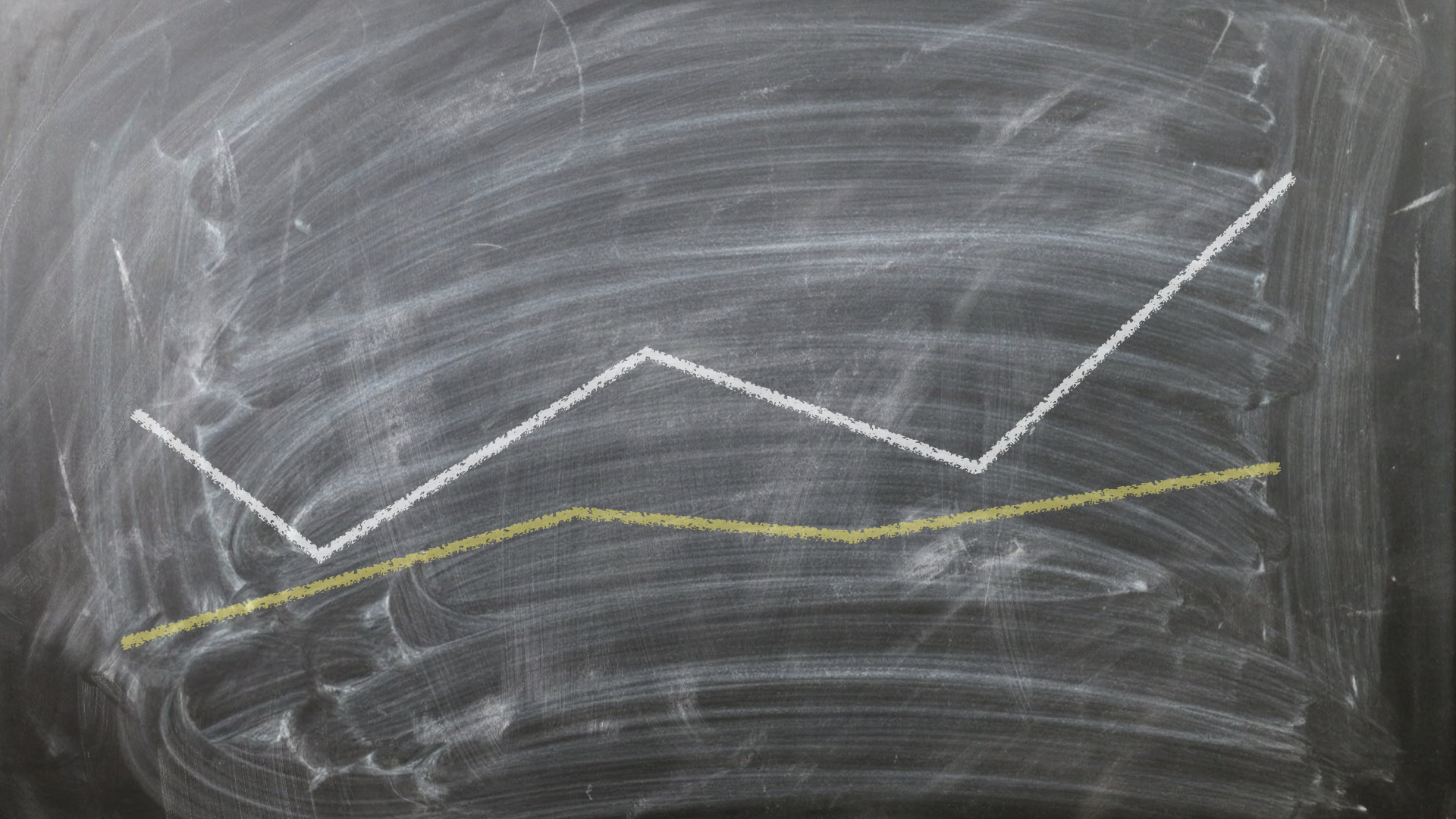 two chalk lines forming a rough graph on a chalkboard