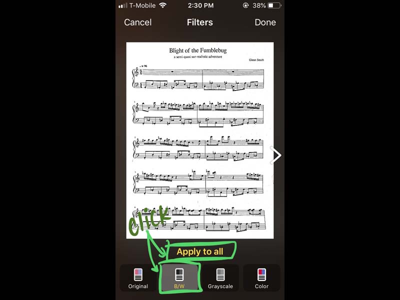 filter selection screen