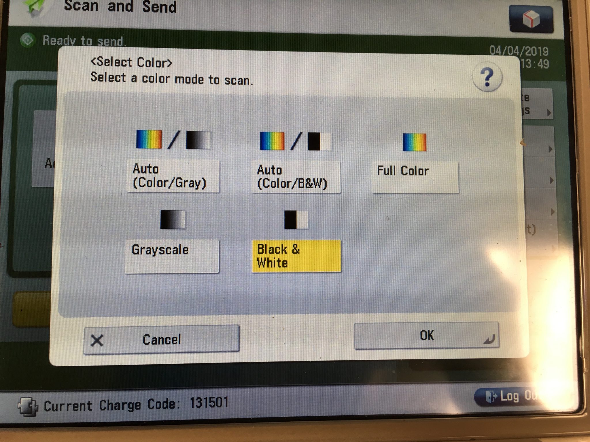 Printer interface, select color screen