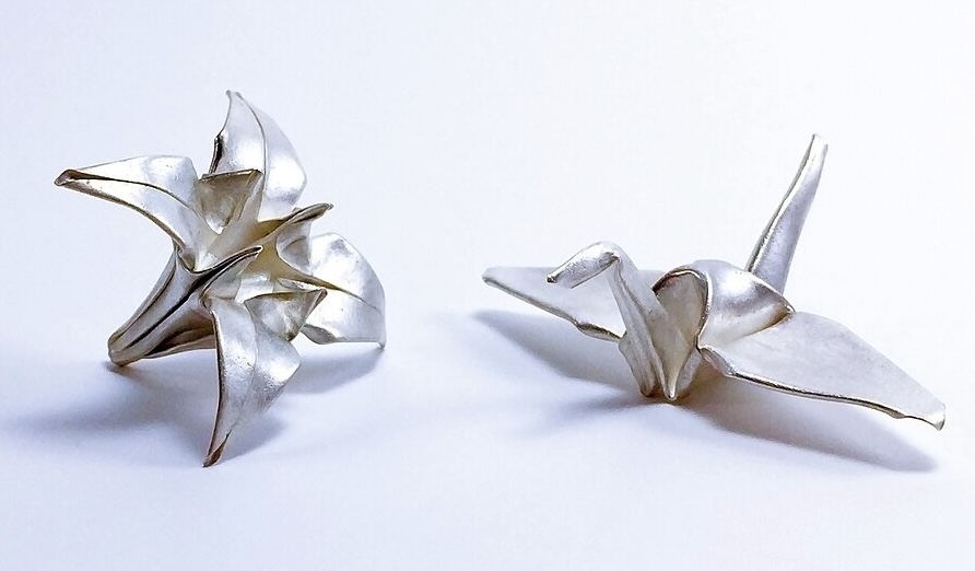 Origami-shaped metal sculptures