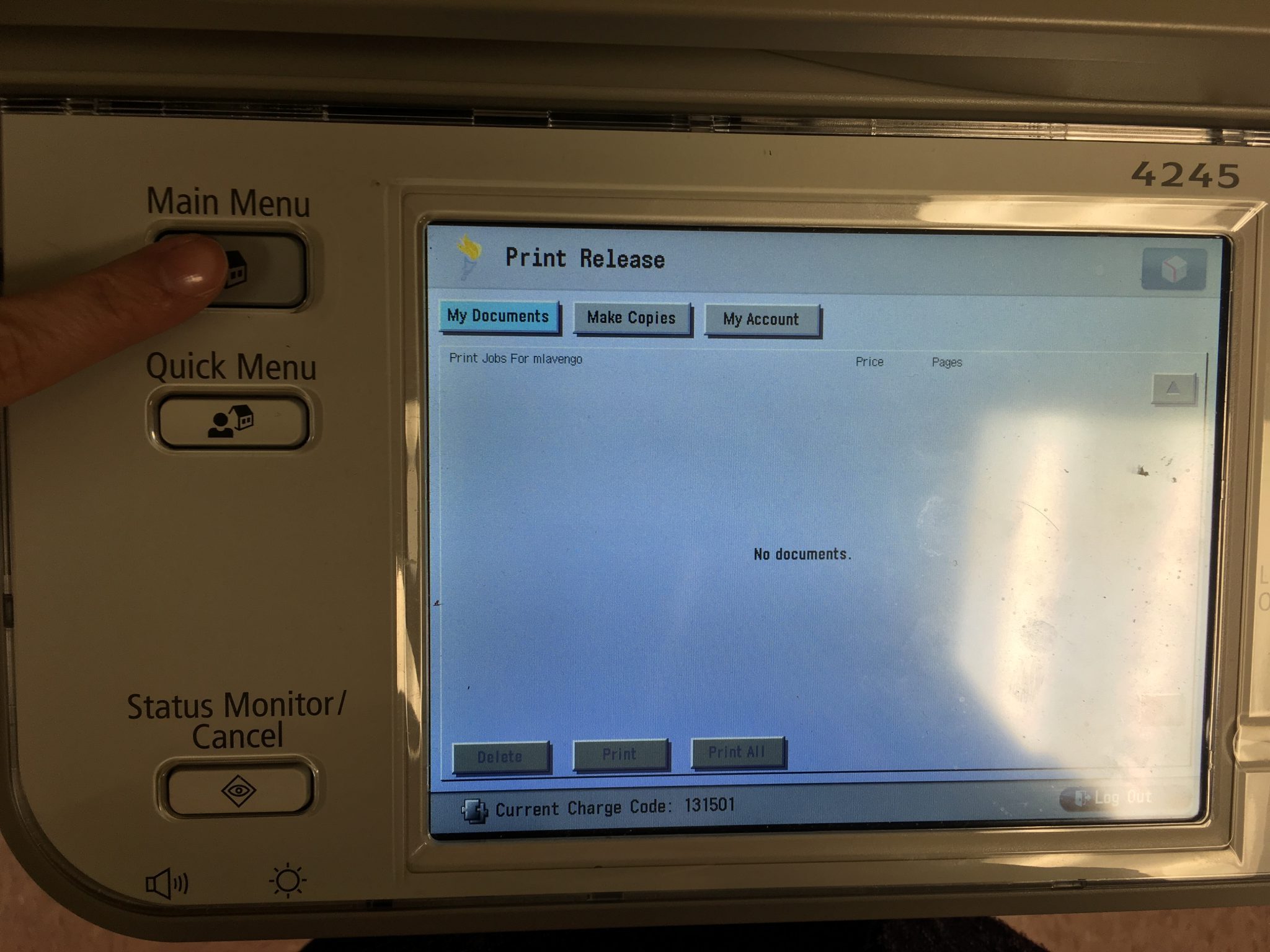 photo of printer screen and buttons