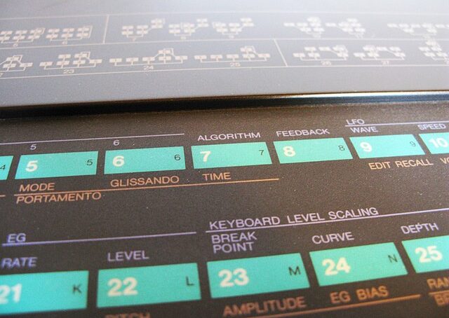 close-up photo of Yamaha DX7 settings